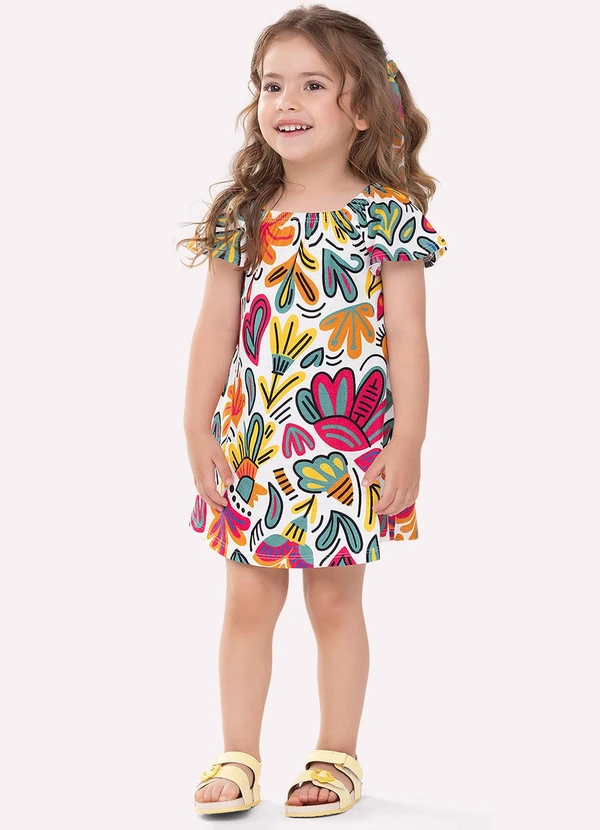 Nanai - Vestido Infantil Menina Flores Branco