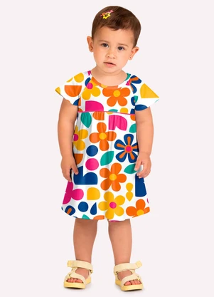 Kyly - Vestido Infantil Menina Flores Branco - KYLY