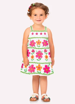 Kyly - Vestido Infantil Menina Flores Branco - KYLY
