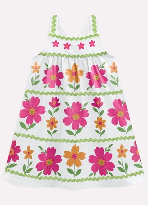 Kyly - Vestido Infantil Menina Flores Branco - KYLY