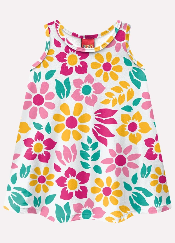 Kyly - Vestido Infantil Menina Flores Branco