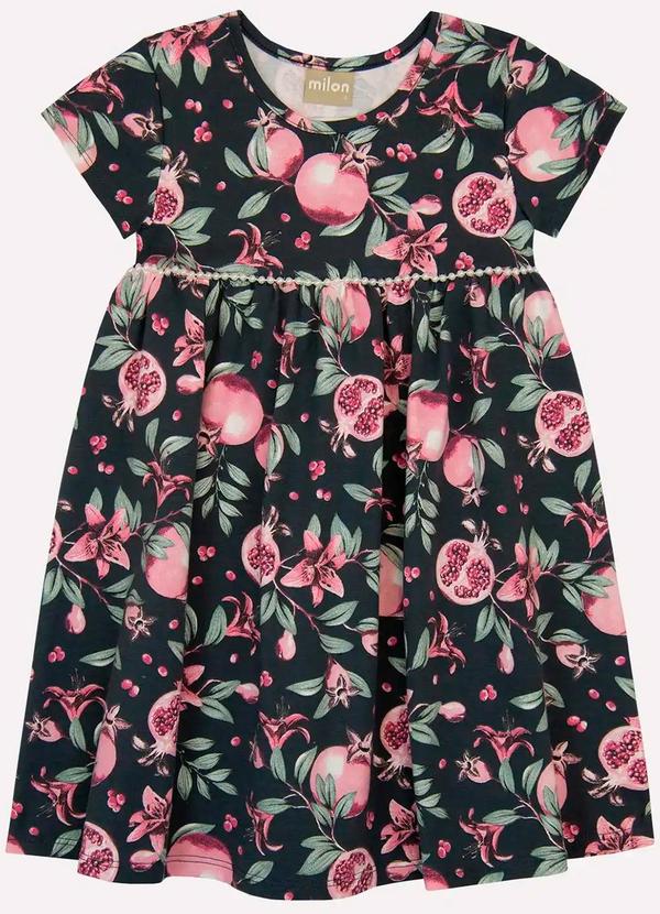 Milon - Vestido Infantil Menina Flores Cinza