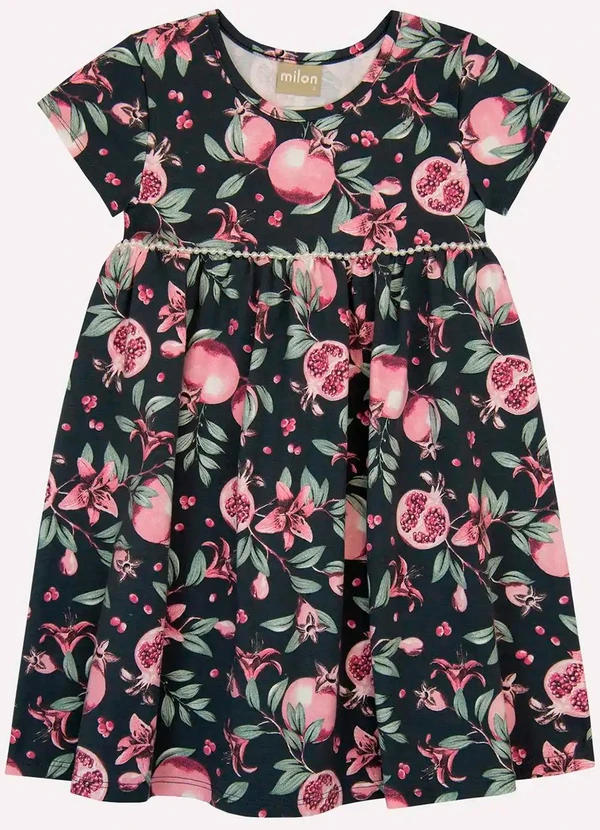 Milon - Vestido Infantil Menina Flores Cinza