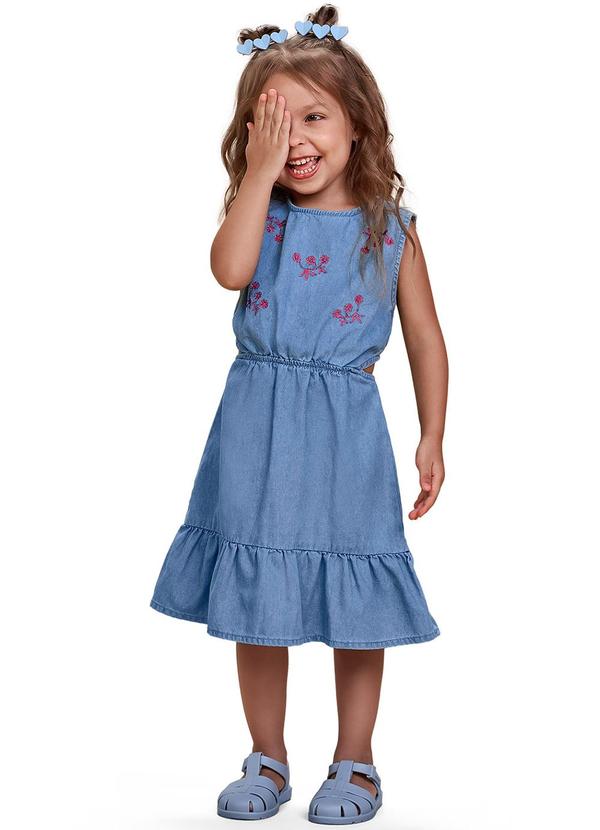 Nanai - Vestido Infantil Menina Flores Jeans