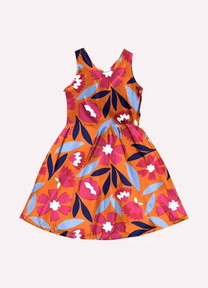 Kyly - Vestido Infantil Menina Flores Laranja - KYLY