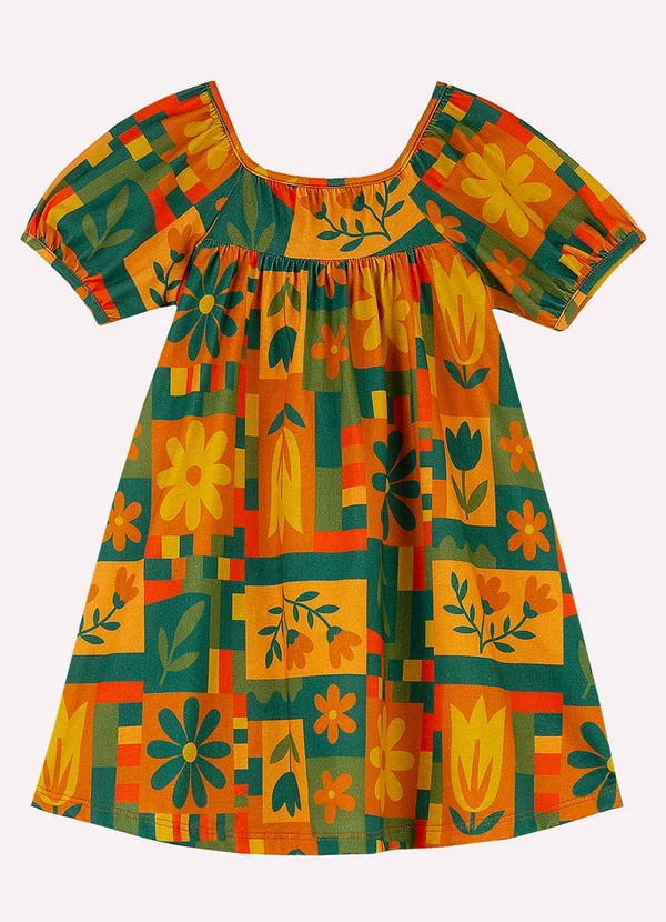Nanai - Vestido Infantil Menina Flores Laranja