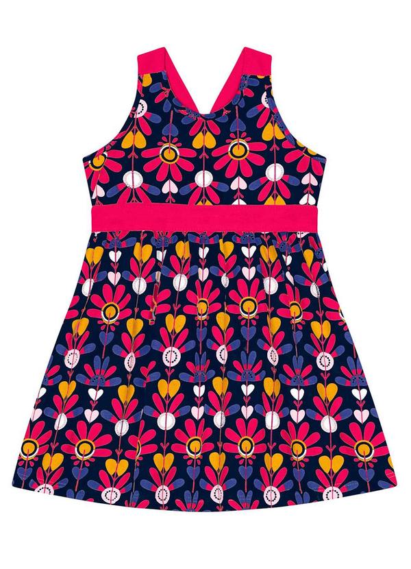 Kyly - Vestido Infantil Menina Flores Marinho