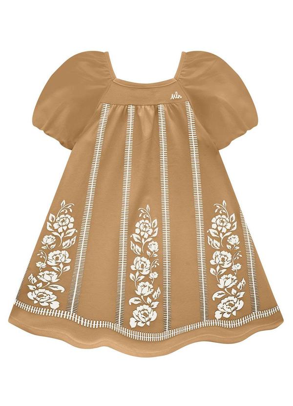Milon - Vestido Infantil Menina Flores Marrom