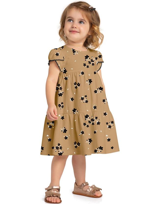 Milon - Vestido Infantil Menina Flores Marrom