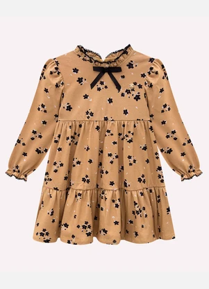 Milon - Vestido Infantil Menina Flores Marrom - MILON