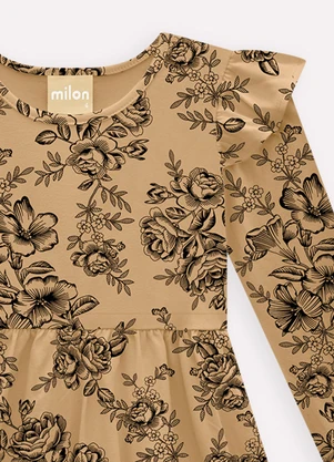 Milon - Vestido Infantil Menina Flores Marrom - MILON