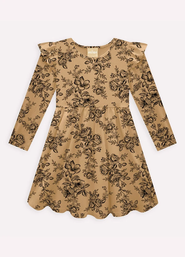 Milon - Vestido Infantil Menina Flores Marrom