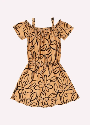 Kyly - Vestido Infantil Menina Flores Marrom - KYLY