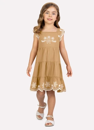 Milon - Vestido Infantil Menina Flores Marrom - MILON