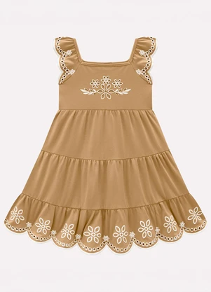 Milon - Vestido Infantil Menina Flores Marrom - MILON