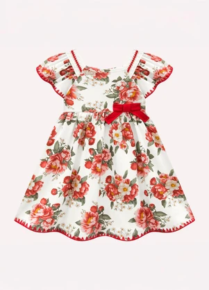 Milon - Vestido Infantil Menina Flores Bege - MILON