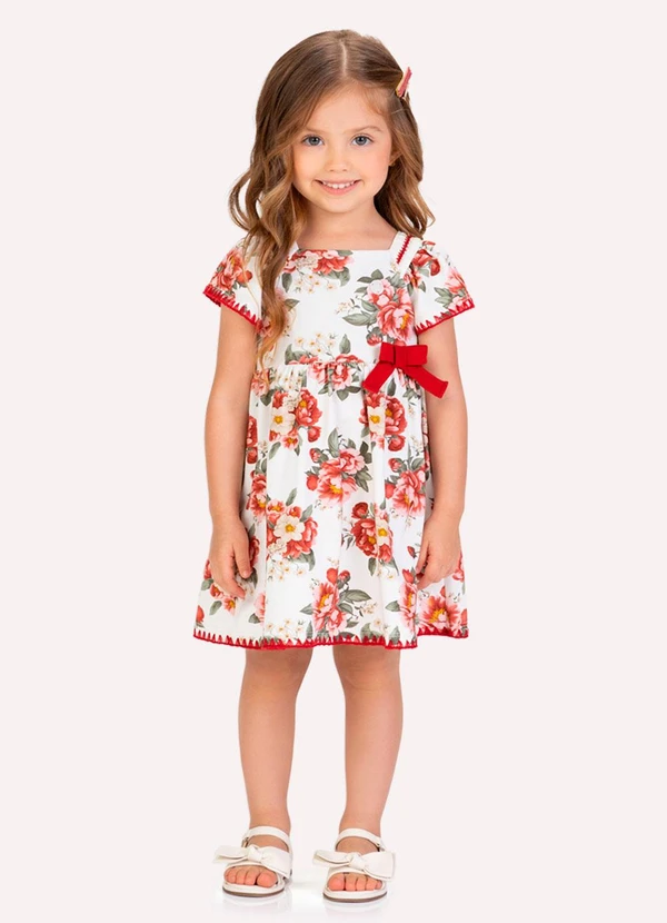 Milon - Vestido Infantil Menina Flores Bege