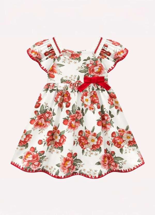 Milon - Vestido Infantil Menina Flores Bege 2