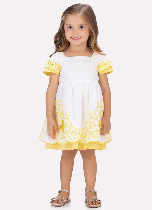 Milon - Vestido Infantil Menina Flores Milon Bege
