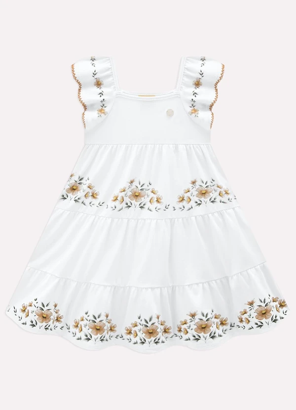 Milon - Vestido Infantil Menina Flores Milon Branco