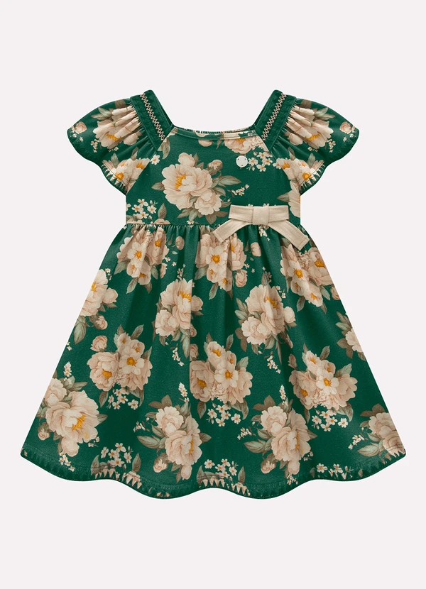Milon - Vestido Infantil Menina Flores Milon Verde