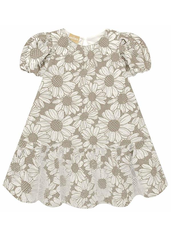 Milon - Vestido Infantil Menina Flores Off White