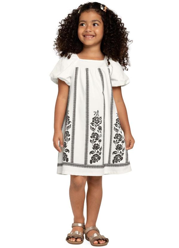 Milon - Vestido Infantil Menina Flores Off White