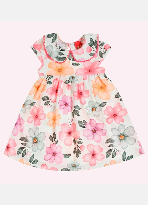 Kyly - Vestido Infantil Menina Flores Off White