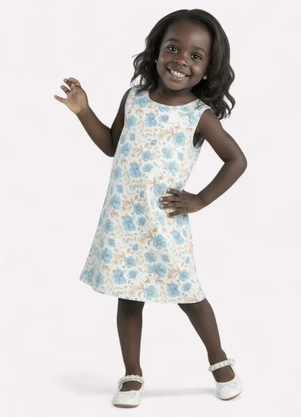 Kyly - Vestido Infantil Menina Flores Off White - KYLY