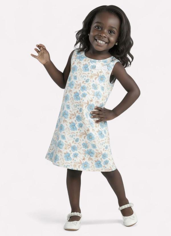 Kyly - Vestido Infantil Menina Flores Off White