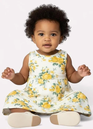 Kyly - Vestido Infantil Menina Flores Off White - KYLY