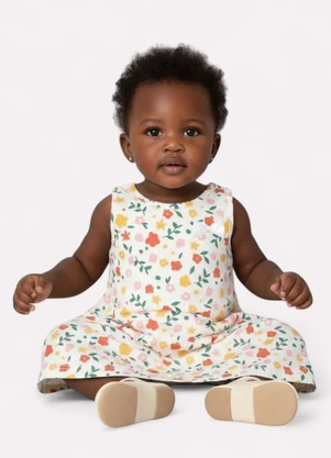 Kyly - Vestido Infantil Menina Flores Off White - KYLY