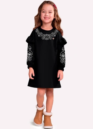 Milon - Vestido Infantil Menina Flores Preto - MILON