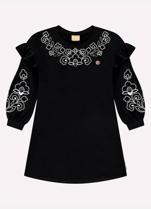 Milon - Vestido Infantil Menina Flores Preto - MILON