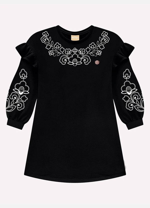 Milon - Vestido Infantil Menina Flores Preto 2