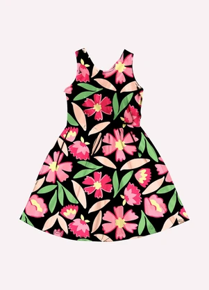 Kyly - Vestido Infantil Menina Flores Preto - KYLY