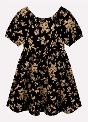 Milon - Vestido Infantil Menina Flores Preto - MILON