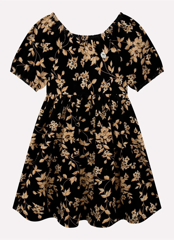 Milon - Vestido Infantil Menina Flores Preto