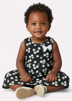 Kyly - Vestido Infantil Menina Flores Preto - KYLY