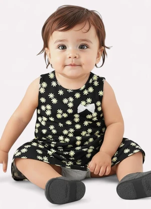 Kyly - Vestido Infantil Menina Flores Preto - KYLY