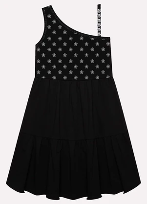 Kyly - Vestido Infantil Menina Flores Preto - KYLY