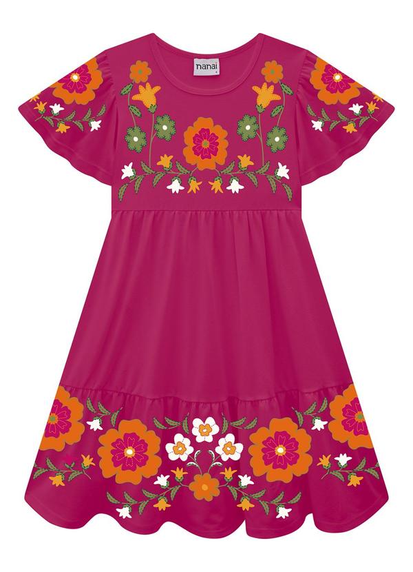 Nanai - Vestido Infantil Menina Flores Rosa