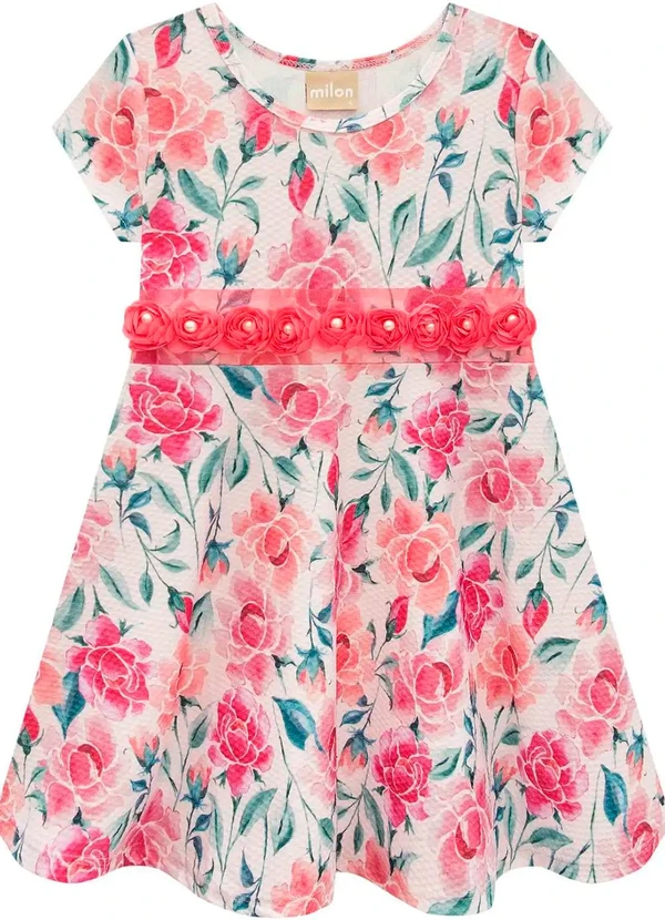Milon - Vestido Infantil Menina Flores Rosa