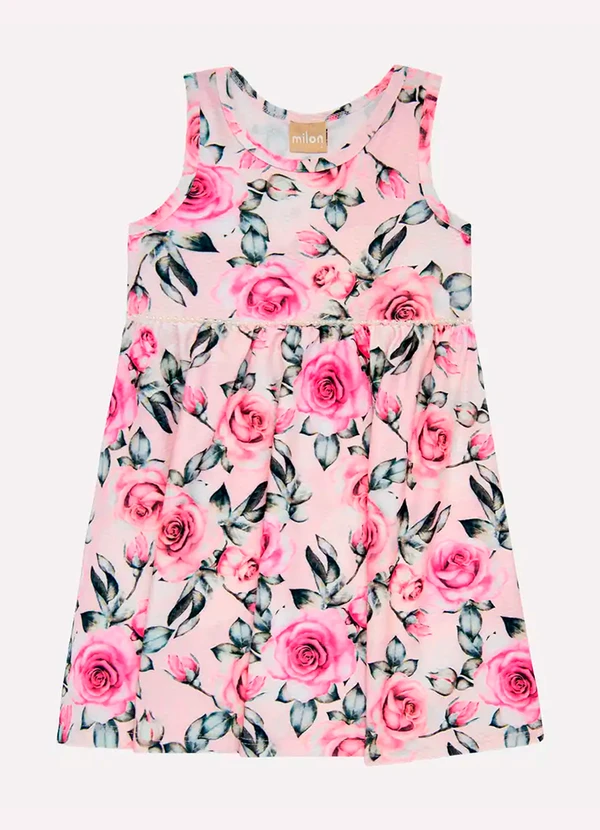Milon - Vestido Infantil Menina Flores Rosa