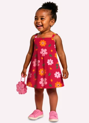 Kyly - Vestido Infantil Menina Flores Rosa - KYLY
