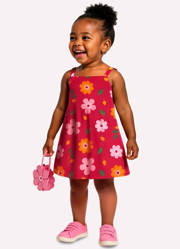 Kyly - Vestido Infantil Menina Flores Rosa