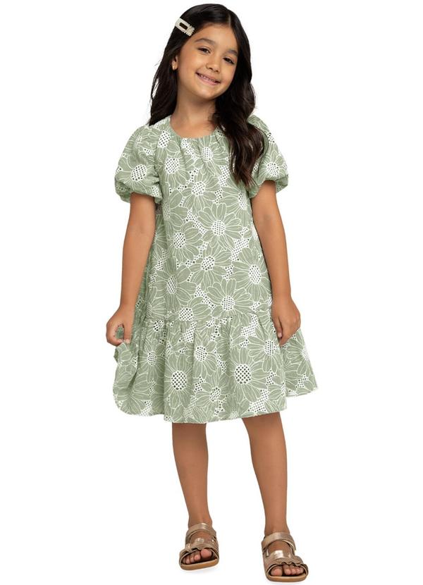 Milon - Vestido Infantil Menina Flores Verde