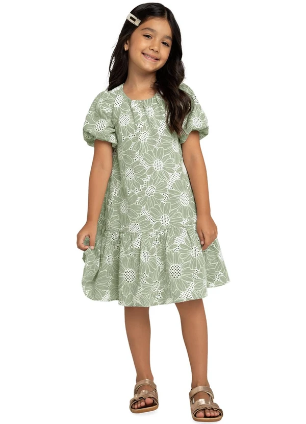 Milon - Vestido Infantil Menina Flores Verde 1