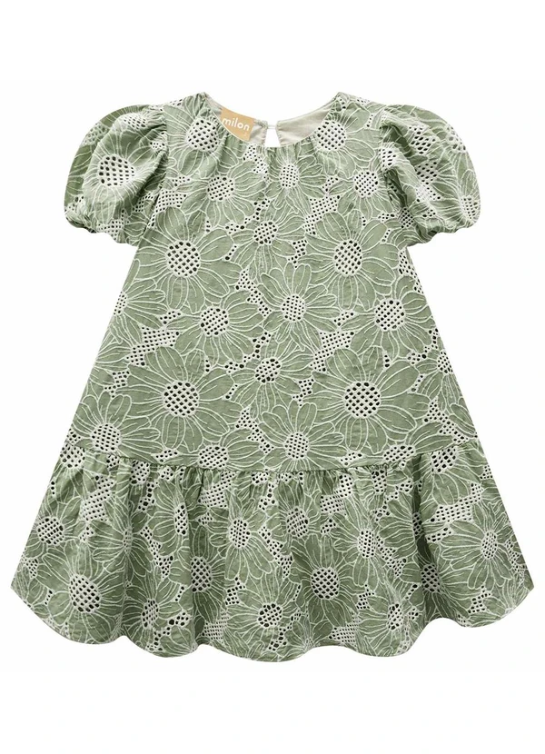Milon - Vestido Infantil Menina Flores Verde 2
