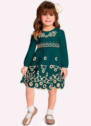Milon - Vestido Infantil Menina Flores Verde - MILON